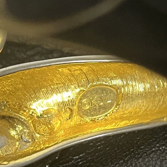 Vintage Kenneth Jay Lane Black and Gold Enamel, Rhinestone Clamper Bracelet - Picture 2 of 9